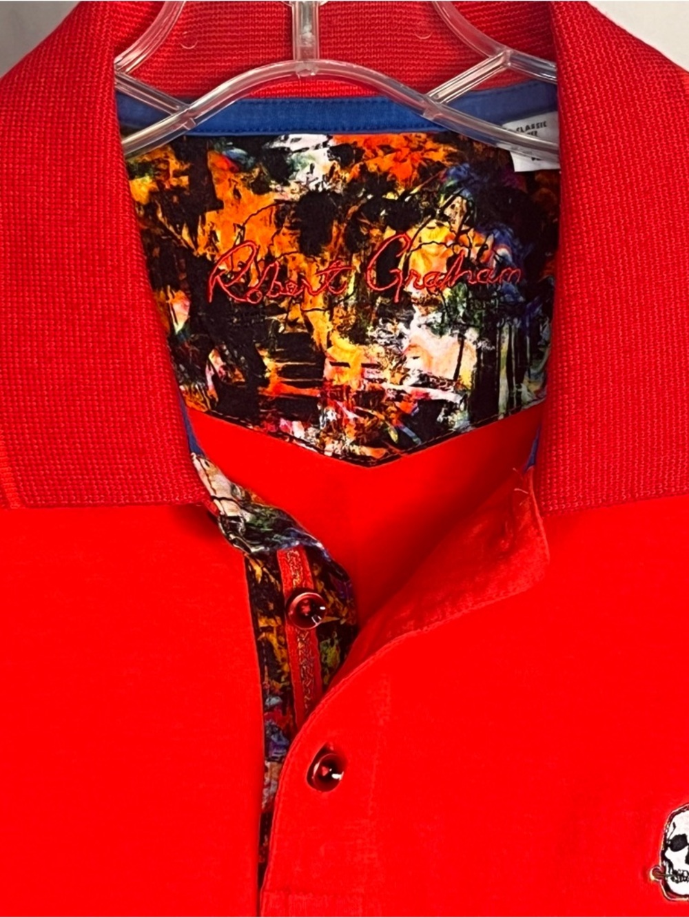 Robert Graham Classic Fit The Player Polo Shirt Red with Skull/Rose Embroidery M - Picture 5 of 9